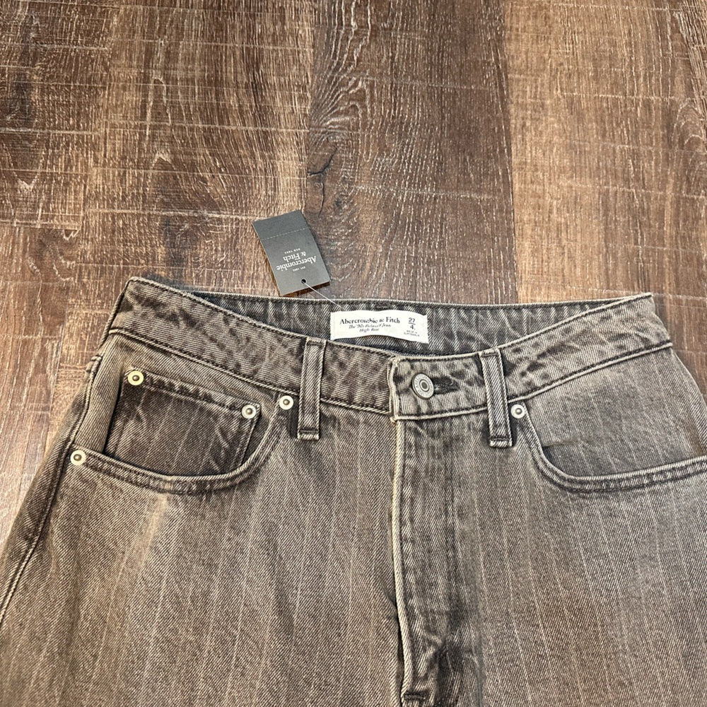 Abercrombie & Fitch 90s Relaxed Striped Jean High Rise Curve Love Size 4L - Picture 2 of 7